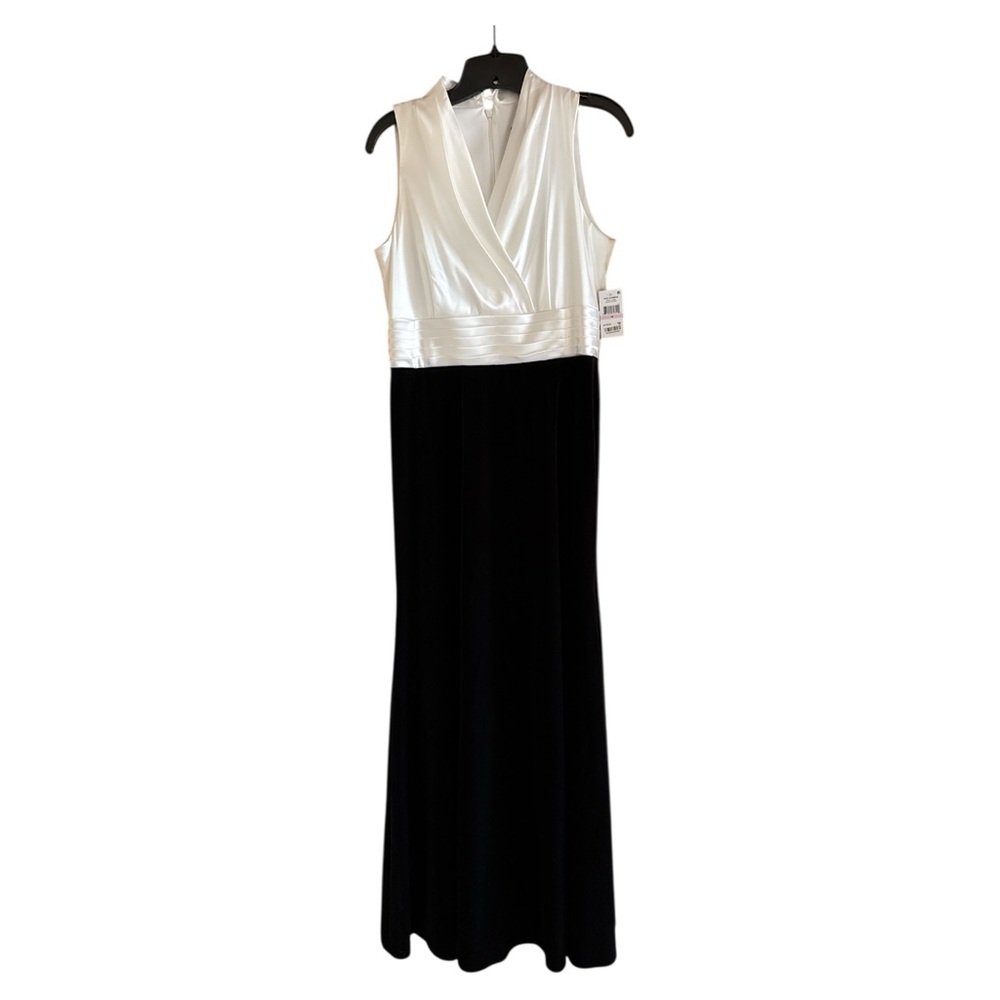Alex Evenings Formal Dress Gown Black White Satin Velvet 10 NWT Glam Party Gala
